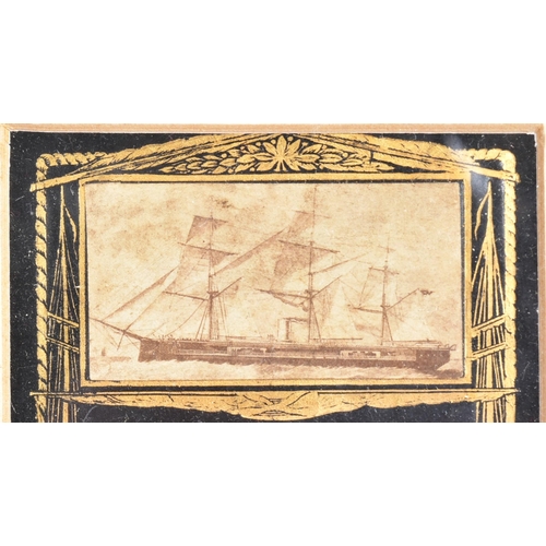 164 - HMS Captain - a framed and glazed memorial card to the crew of HMS 'Captain'. Black with gold letter... 