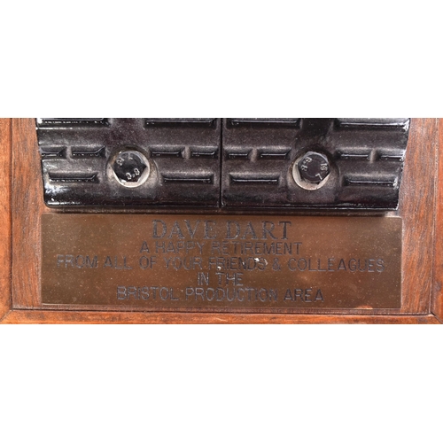 191 - Railwayana - a static replica model of a railway points lever. Mounted onto a wooden base with a bra... 