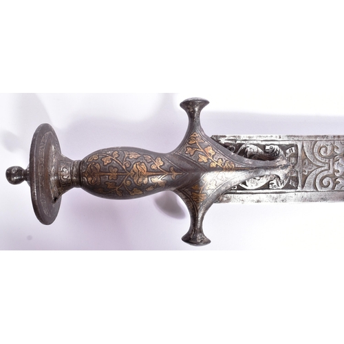 20 - An early 19th Century Indian Mughal Empire Tulwar ( Talwaar / Talwar ) sword. Disk shaped pommel wit... 