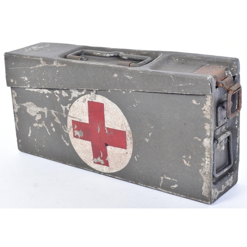 212 - A WWII Second World War Third Reich Nazi German MG Machine Gun ammunition tin fashioned into a medic... 