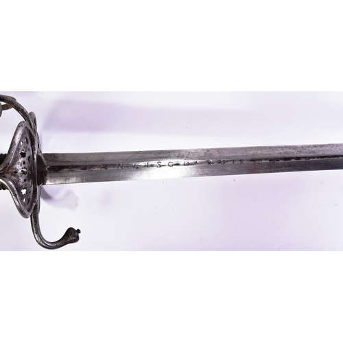 220 - An 18th Century Pappenheim-hilt sword with Toledo blade. Mushroom shaped pommel, wire bound grip, tr... 