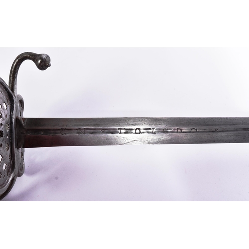 220 - An 18th Century Pappenheim-hilt sword with Toledo blade. Mushroom shaped pommel, wire bound grip, tr... 