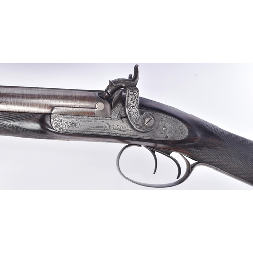 222 - An antique 19th century double-barrelled muzzle-loading percussion shotgun, made by S. E. Brail of S... 