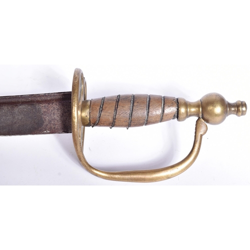 228 - A late 18th Century British Infantry Officers sword. Rounded brass pommel, knuckle bow, wooden grip ... 