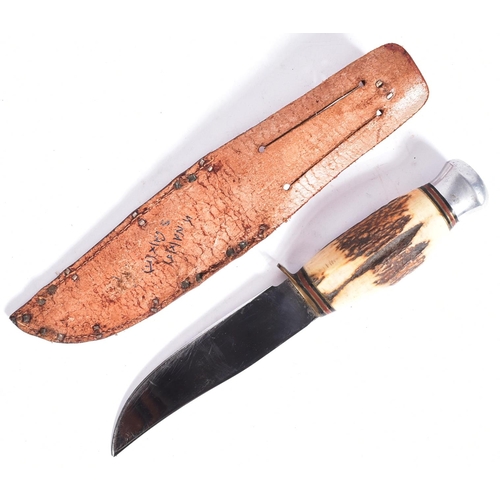 231 - A 20th century Taylor made ' Witness ' Bowie hunting type knife. Horn handled, with white metal supp... 