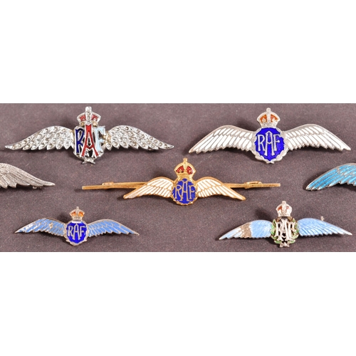 39 - A collection of x7 WWII Second World War RAF Royal Air Force sweet heart brooches. Largely sterling ... 