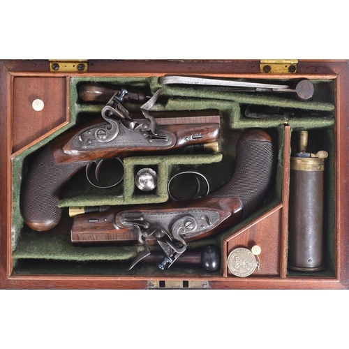 390 - William Smith of London - rare and fine cased pair of early 19th century flintlock pocket pistols, w... 