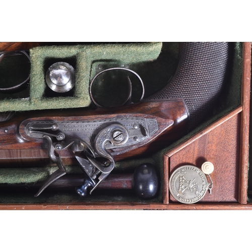 390 - William Smith of London - rare and fine cased pair of early 19th century flintlock pocket pistols, w... 