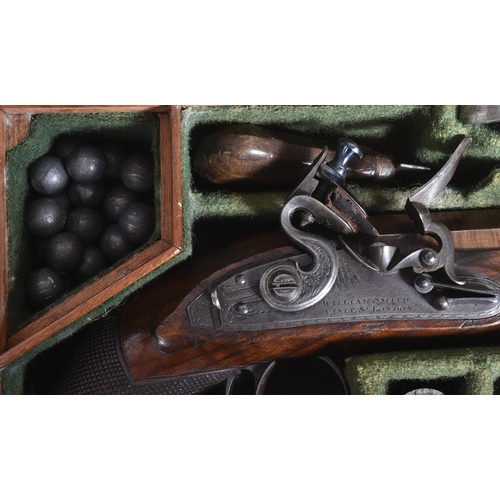 390 - William Smith of London - rare and fine cased pair of early 19th century flintlock pocket pistols, w... 