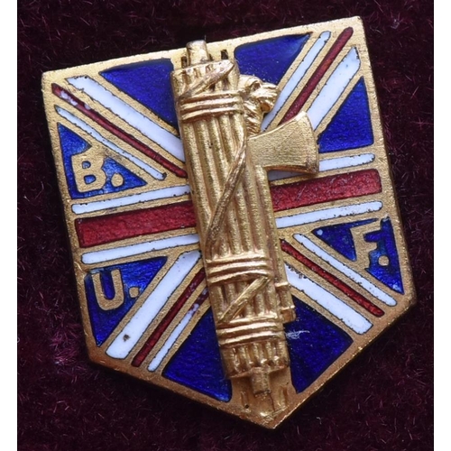 49 - A pre WWII Second World War British Union of Fascists BUF member badge.Union flag upon a shield, mou... 