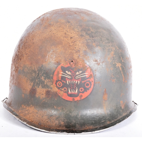 65 - A WWII Second World War US United States M1 steel combat helmet badged to the Tank Destroyer unit. A... 