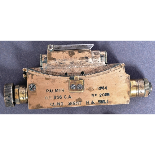 87 - Two WWII Second World War British Army ' Palmer Clino Sight Mk I ' clinometer instruments. Both stam... 