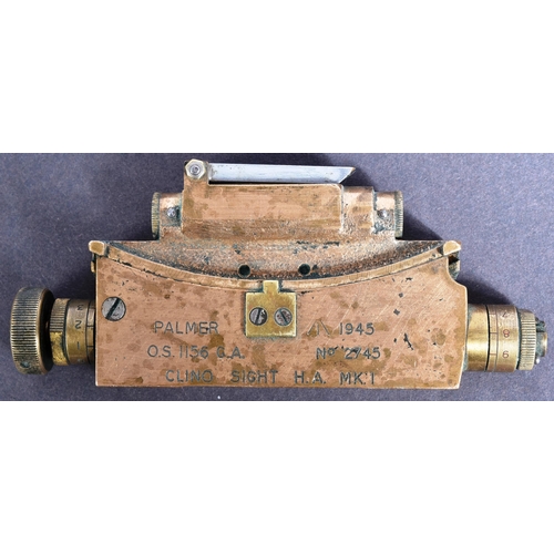 87 - Two WWII Second World War British Army ' Palmer Clino Sight Mk I ' clinometer instruments. Both stam... 