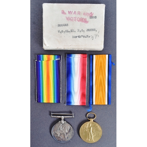 69 - A WWI First World War British medal duo awarded to one 200445 Private F. G. Jones of the Northampton... 