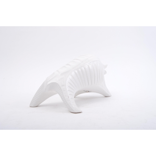 16 - Jonathan Adler - a vintage late 20th century decorative ridged white ceramic bull. Signed in marker ... 