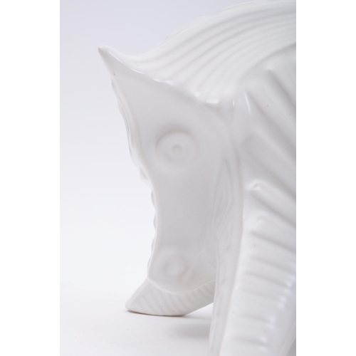 16 - Jonathan Adler - a vintage late 20th century decorative ridged white ceramic bull. Signed in marker ... 