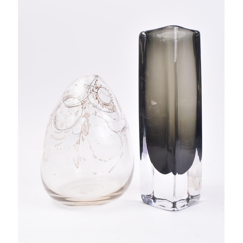 191 - Two vintage 20th century Scandinavian studio art glass vases. The lot to include a Swedish squared d... 