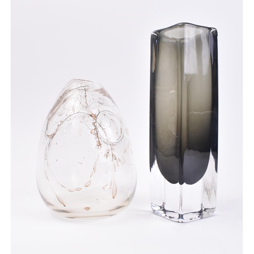 191 - Two vintage 20th century Scandinavian studio art glass vases. The lot to include a Swedish squared d... 