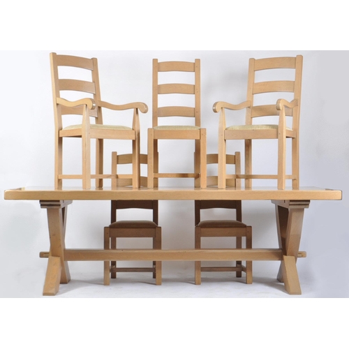 196 - Rossiters of Bath - a contemporary solid oak refectory dining table and matching set of five chairs.... 