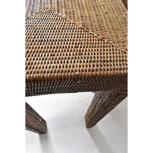 197 - A pair of contemporary British Modern Design bamboo rattan wicker console hall tables. Each table ha... 