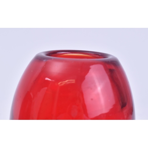 342 - Whitefriars - A selection of three retro 20th century glass vase. The lot comprising of two ruby red... 