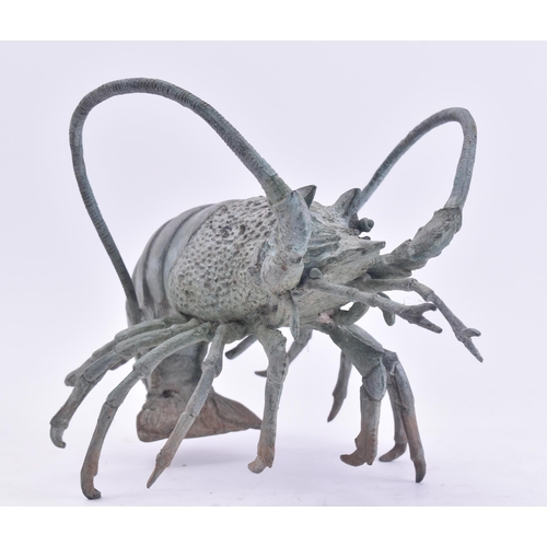 46 - A 20th century cast bronze sculpture of a lobster. The lobster with green - blue patina. Unsigned. M... 