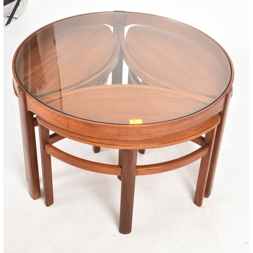 62 - Nathan - Circles - Trinity Nest - A retro 1960s teak wood and glass topped coffee table / low table ... 