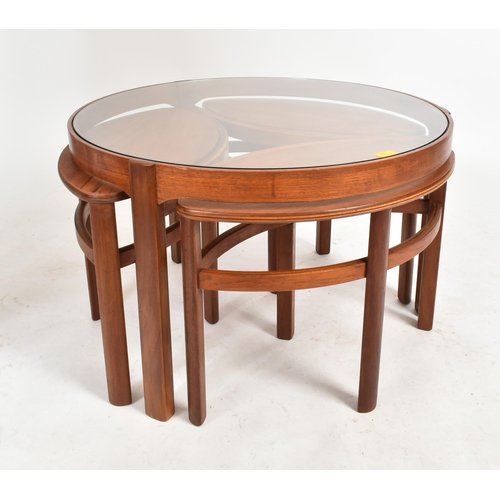 62 - Nathan - Circles - Trinity Nest - A retro 1960s teak wood and glass topped coffee table / low table ... 