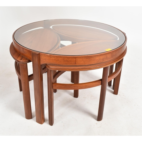 62 - Nathan - Circles - Trinity Nest - A retro 1960s teak wood and glass topped coffee table / low table ... 