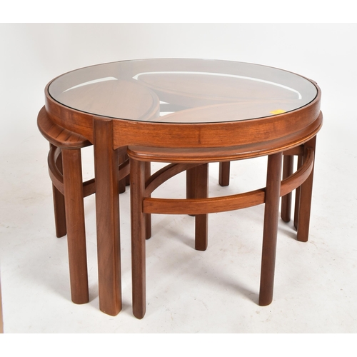 62 - Nathan - Circles - Trinity Nest - A retro 1960s teak wood and glass topped coffee table / low table ... 