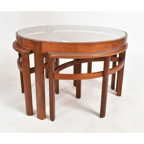 62 - Nathan - Circles - Trinity Nest - A retro 1960s teak wood and glass topped coffee table / low table ... 