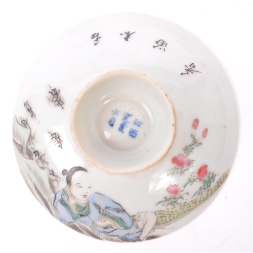 115 - A collection of three Chinese oriental porcelain ceramic finger bowls. To include two glazed with ha... 