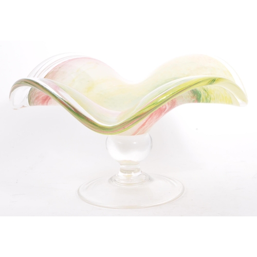 116 - A vintage 20th century hand blown studio art glass handkerchief centrepiece bowl. With pastel speckl... 