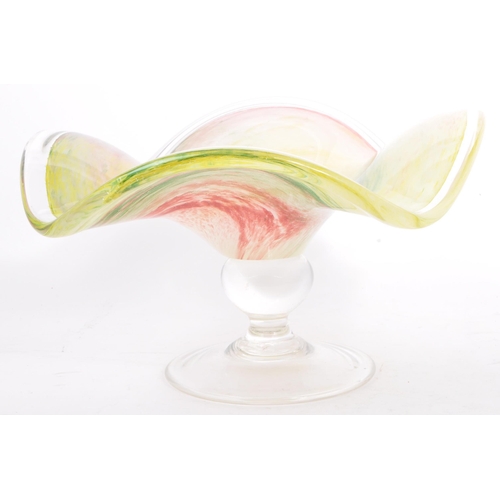 116 - A vintage 20th century hand blown studio art glass handkerchief centrepiece bowl. With pastel speckl... 