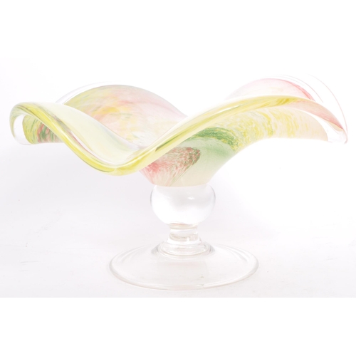 116 - A vintage 20th century hand blown studio art glass handkerchief centrepiece bowl. With pastel speckl... 