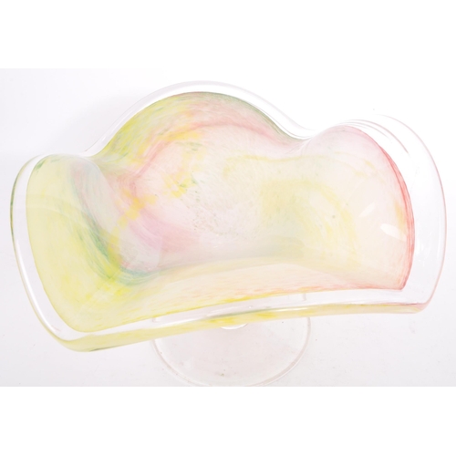 116 - A vintage 20th century hand blown studio art glass handkerchief centrepiece bowl. With pastel speckl... 