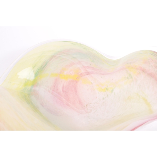 116 - A vintage 20th century hand blown studio art glass handkerchief centrepiece bowl. With pastel speckl... 
