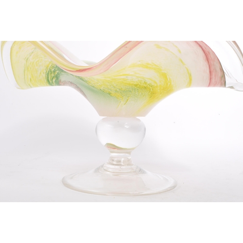 116 - A vintage 20th century hand blown studio art glass handkerchief centrepiece bowl. With pastel speckl... 