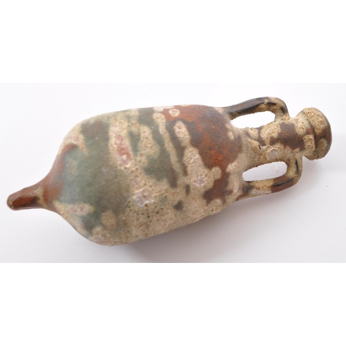 220 - A miniature reproduction Roman terracotta amphora wine vessel having twin handles and pointed base. ... 