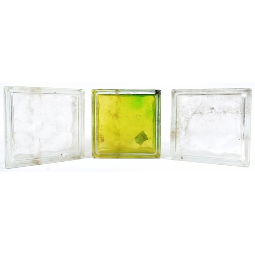 99 - Interiors - a collection of x3 retro design interior glass blocks / cubes (for use in windows, inter... 