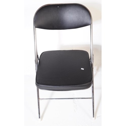 608 - A collection of five mid Century folding chairs constructed from a tubular chromed metal with black ... 