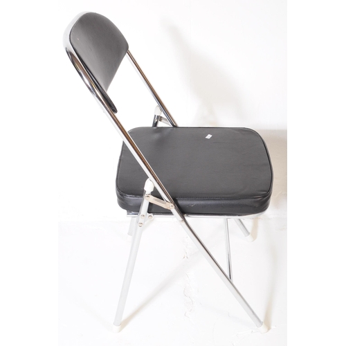 608 - A collection of five mid Century folding chairs constructed from a tubular chromed metal with black ... 