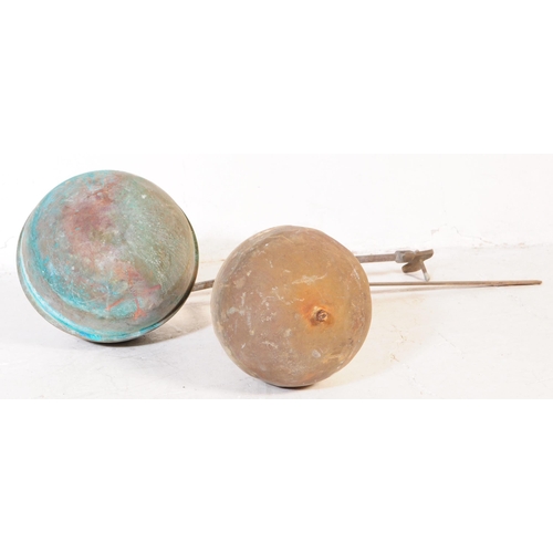 624 - Two retro 20th century water tank fil ball cock / stop flow floatation devices. Having a spherical e... 