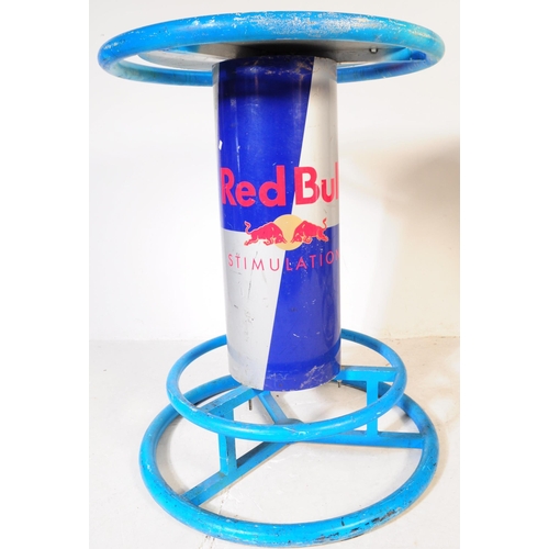 625 - Two contemporary Red Bull advertised beer / café garden warehouse tall occasional industrial tables.... 