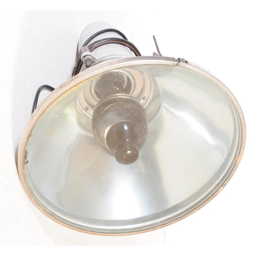 626 - A retro mid 20th century industrial factory metal hanging ceiling flood light. Of tapering conical f... 