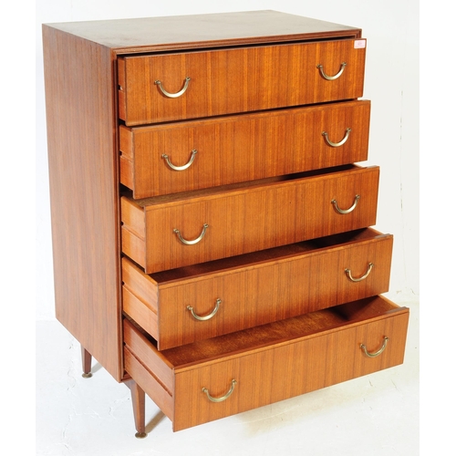 631 - Meredew Furniture - Mid 20th century teak chest of drawers. Rectangular form with a bank of five ful... 