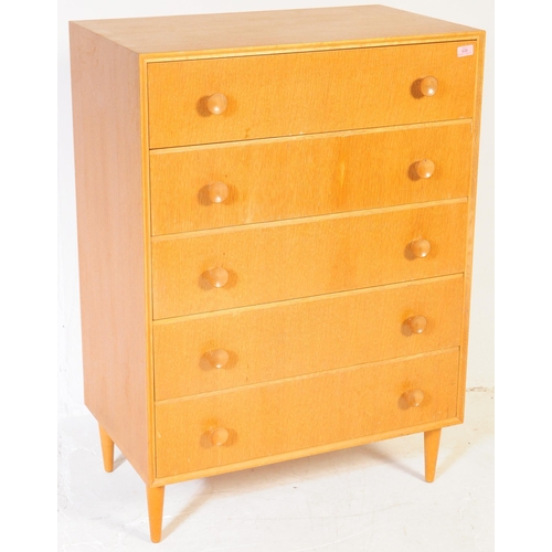 638 - Meredew Furniture - A  Mid-century teak wood pedestal chest of drawers. Raised on tapering legs with... 