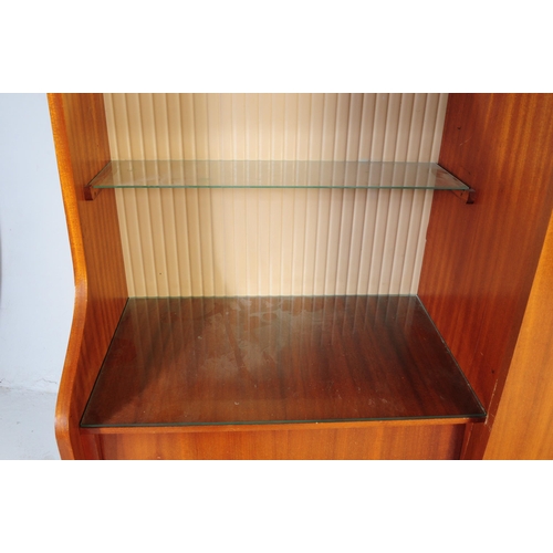 641 - A retro vintage mid century 1950s teak wood lobby wardrobe cupboard compactum by Hubbi Robe having a... 