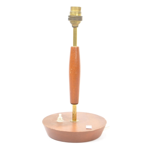649 - A retro mid 20th century circa 1960s teak and brass Danish inspired table lamp having tapering teak ... 