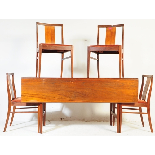 654 - British Modern Design - Mid 20th century teak drop leaf dining table with four chairs. The table of ... 